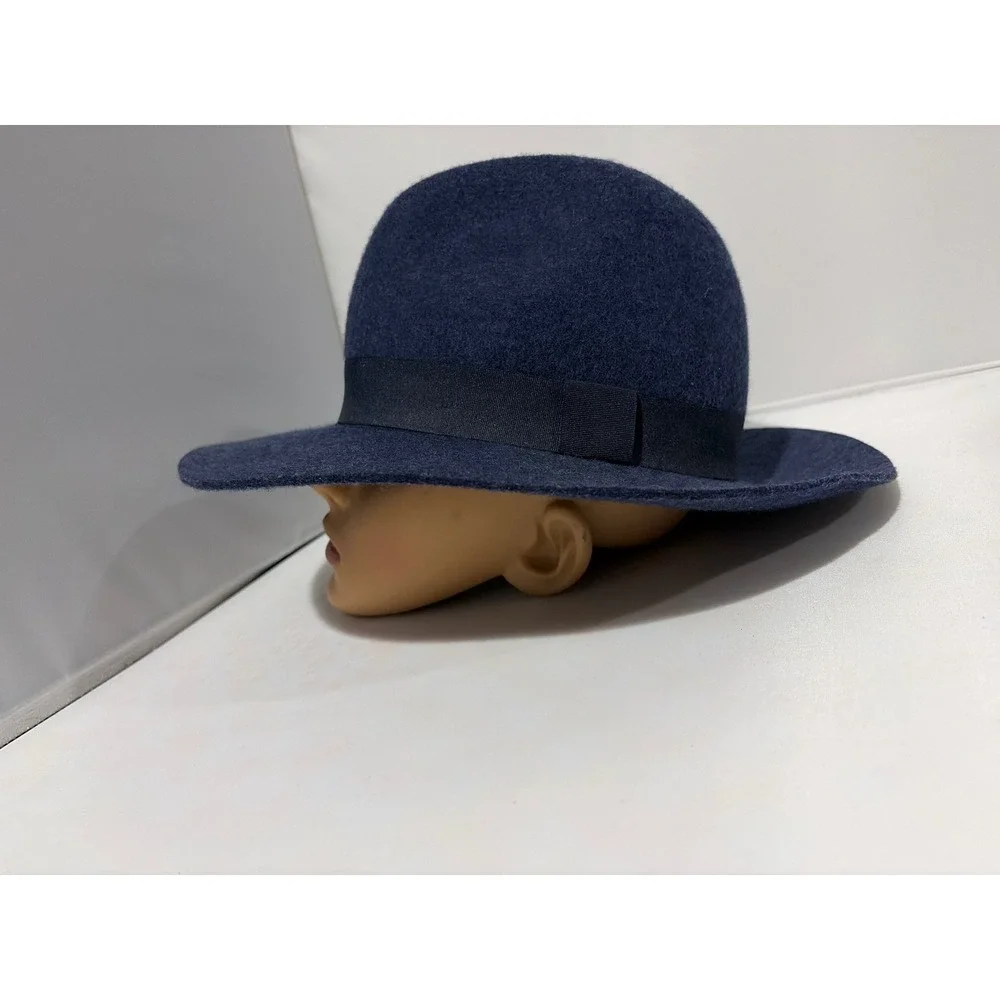 Banana Republic Navy Blue 100% Wool Wide Brim Fedora Hat  L/XL